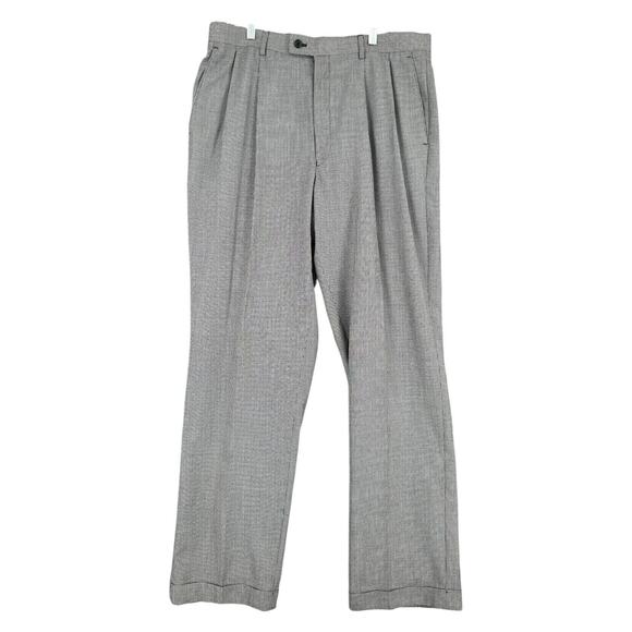 Louis Raphael Mens Black White Pleated Cuffed Dress Pants Belt‎ Loops 36 X 34 - Picture 1 of 8